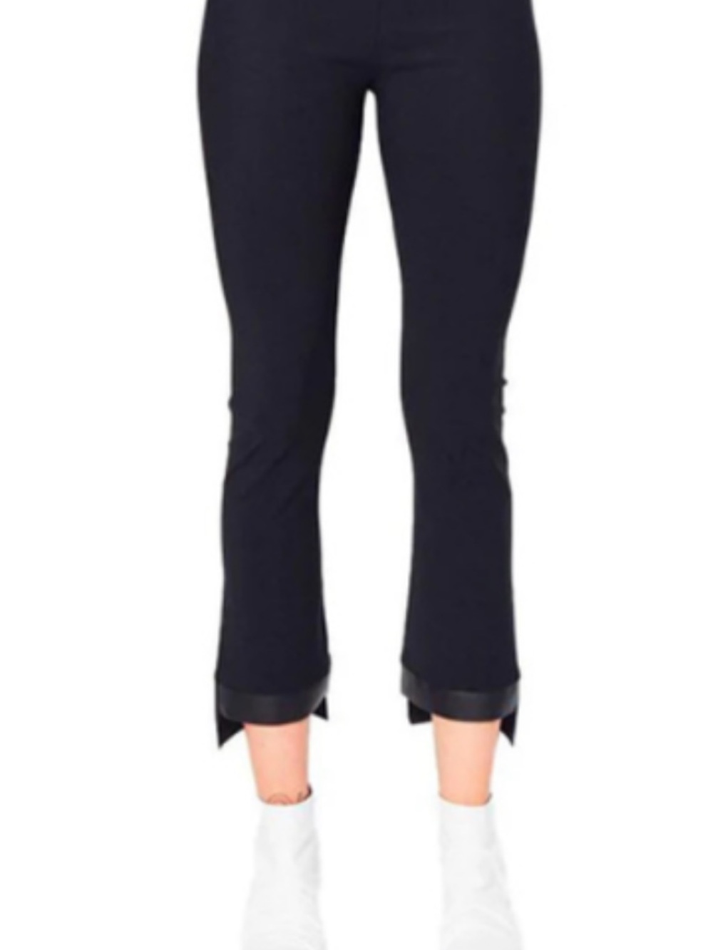 Elaine Kim black leather step hem cropped flare leggings